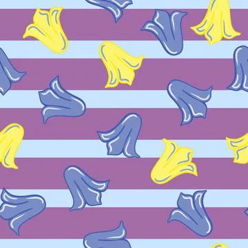 Bloom seamless pattern with blue and yellow random tulip buds silhouettes. Pu イラスト素材