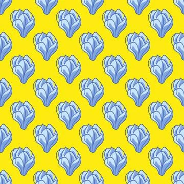 Bloom seamless pattern with blue magnolia flowers shapes print. Yellow bright Stock Illustration