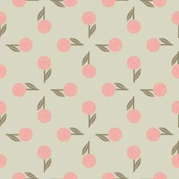 Bloom seamless pattern with geometric pink abstract daisy ornament. Grey back イラスト素材