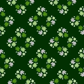 Bloom seamless pattern with hand drawn flowers bud elements. Green background Stockillustratie
