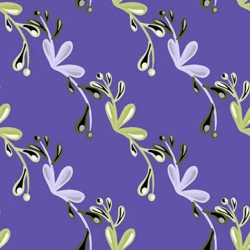 Bloom seamless pattern with nature floral branches shapes. Pastel blue backro Illustrazione stock