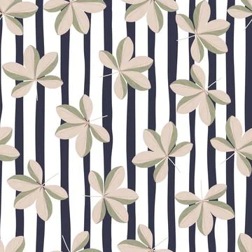 Bloom seamless pattern with random grey scheffler flower silhouettes. Navy bl Illustrazione stock
