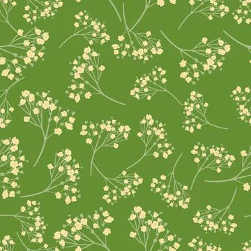Bloom seamless pattern wirh random white gypsohila ornament. Flowers doodle p イラスト素材