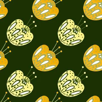 Bloom seamless pattern with yellow and orange folk flower elements ornament.  库存插图