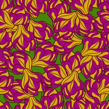 Bloom seamless pattern with yellow and purple colored magnolia flowers print. Stock Illustration