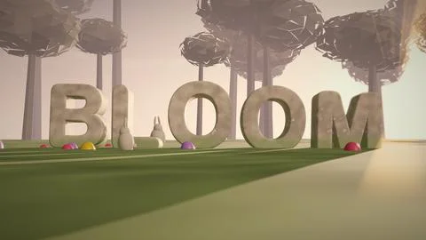 Bloom Stone 3D Text in a Spring Meadow for Easter Stock Illustration