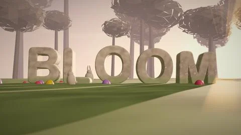 Bloom Stone 3D Text in a Spring Meadow for Easter Stock Illustration