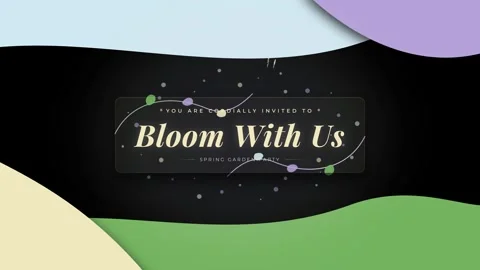 Bloom with us spring garden party invitation design with color shapes Stock Footage 344596605
