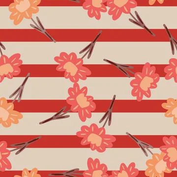 Bloom vintage seamless pattern with simple flower elements print. Red and gre Stock Illustration