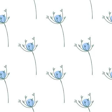 Bloom wildflower seamless pattern with blue yarrow flowers shapes. Isolated b Stock Illustration