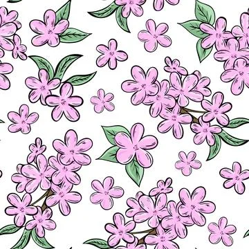 Blooming apple or cherry tree. Pattern, blossoming tree branches. Pink flower Illustrazione stock
