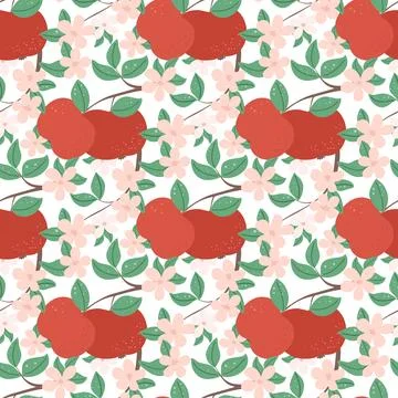 Blooming apple seamless pattern vector illustration Stock Illustration