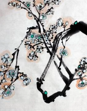 Blooming branch of cherry Stock Illustration