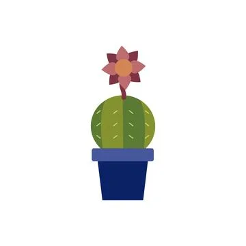 Blooming cactus in blue pot. Vector Stock Illustration