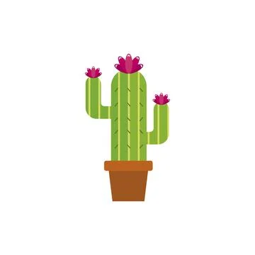 Blooming cactus in blue pot. Vector Stock Illustration