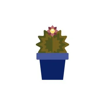 Blooming cactus in blue pot. Vector Stock Illustration