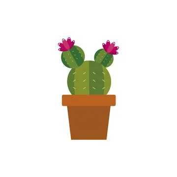 Blooming cactus in brown pot. Vector Stock Illustration
