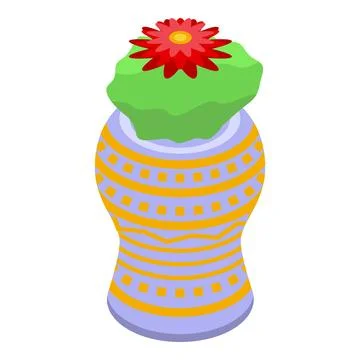 Blooming cactus displayed in a decorative ceramic pot, isometric view Stock Illustration