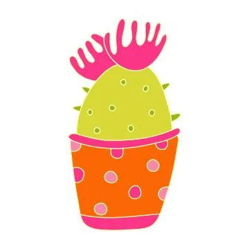 Blooming cactus in flat style with outline. Stock Illustration