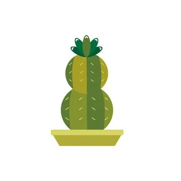 Blooming cactus in green pot. Vector Stock Illustration