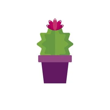 Blooming cactus in purple pot. Vector Stock Illustration