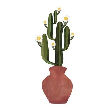 Blooming cactus in a red ceramic amphora pot. Plants for the home. Floriculture Stock Illustration