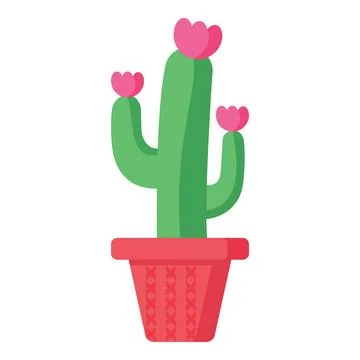 Blooming cactus in red pot icon representing desert plant, houseplant Stock Illustration