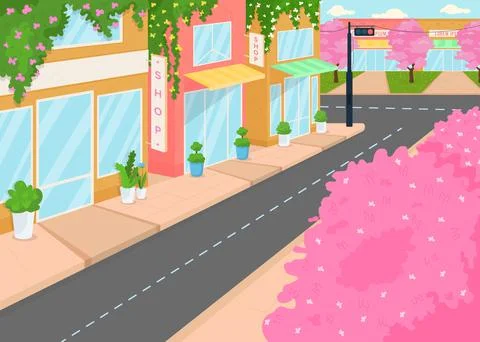 Blooming city flat color vector illustration Illustrazione stock