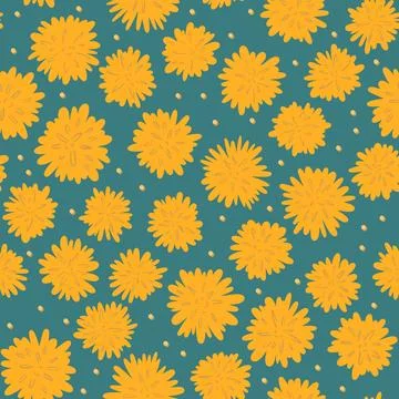 Blooming dandelion meadow seamless vector pattern, yellow dandelion blossom Stock Illustration