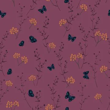 Blooming floral seamless pattern with blue butterfly for decorative,apparel,f Stock Illustration
