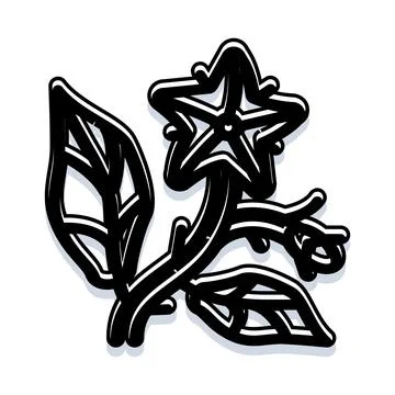 Blooming flower star shape with leaves icon Stock Illustration