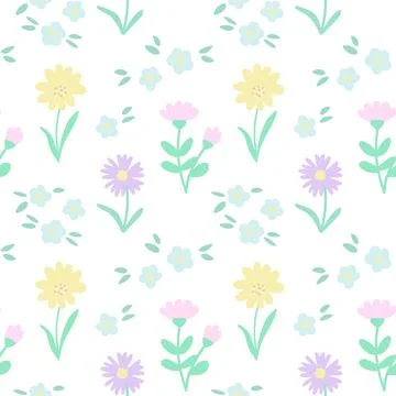 Blooming flowers seamless pattern. Spring summer pastels background Stock Illustration