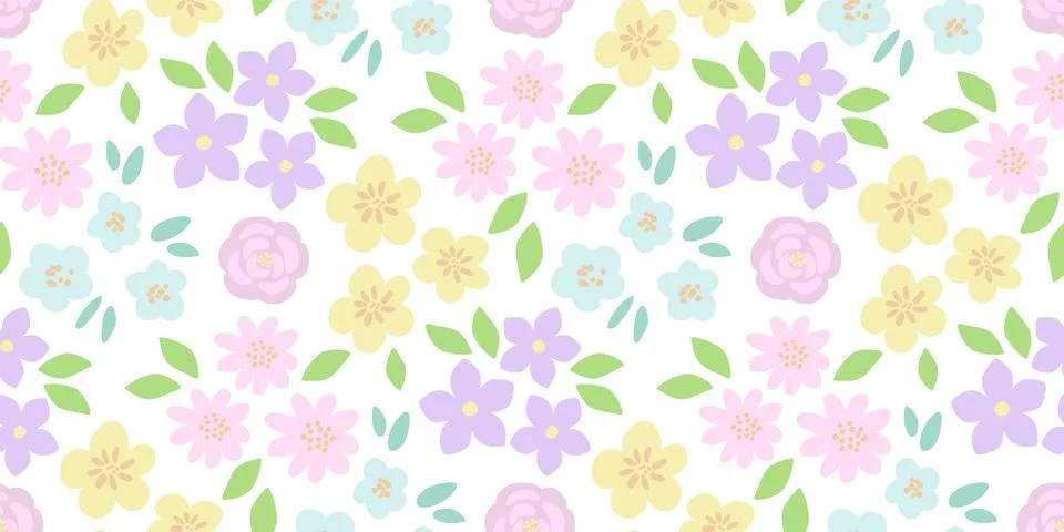 Blooming flowers seamless pattern. Spring summer pastels background Stock Illustration