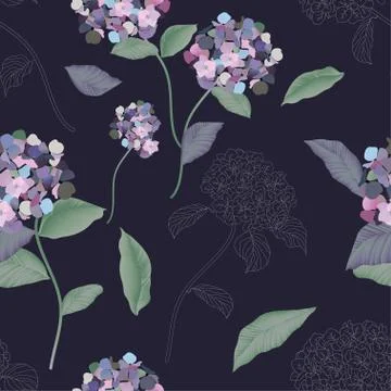 Blooming luxurious hydrangea seamless pattern. Vector illustration with garde Stock Illustration
