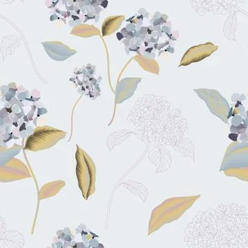 Blooming luxurious hydrangea seamless pattern. Vector illustration with garde 스톡 일러스트