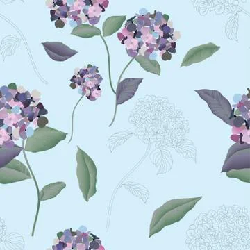 Blooming luxurious hydrangea seamless pattern. Vector illustration with garde Stock Illustration
