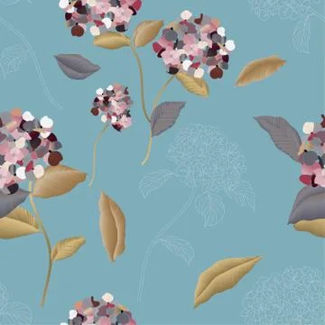 Blooming luxurious hydrangea seamless pattern. Vector illustration with garde 스톡 일러스트