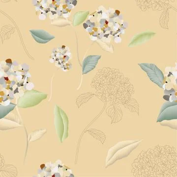 Blooming luxurious hydrangea seamless pattern. Vector illustration with garde 스톡 일러스트