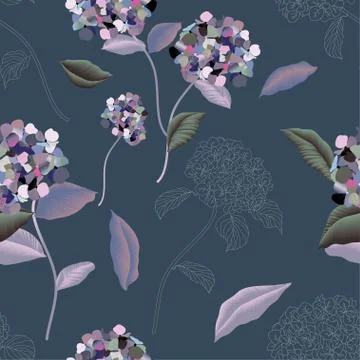 Blooming luxurious hydrangea seamless pattern. Vector illustration with garde 스톡 일러스트