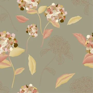 Blooming luxurious hydrangea seamless pattern. Vector illustration with garde Stock Illustration
