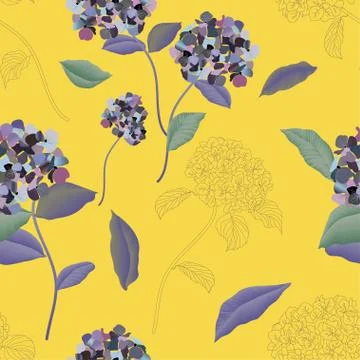 Blooming luxurious hydrangea seamless pattern. Vector illustration with garde Stock Illustration