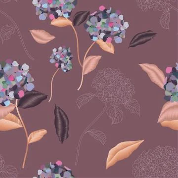 Blooming luxurious hydrangea seamless pattern. Vector illustration with garde Stock Illustration
