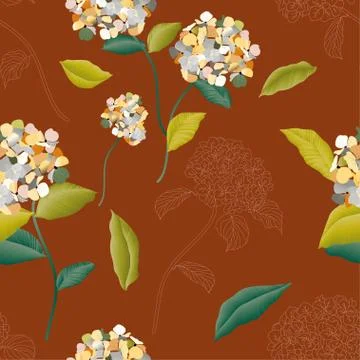 Blooming luxurious hydrangea seamless pattern. Vector illustration with garde Stock Illustration
