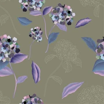 Blooming luxurious hydrangea seamless pattern. Vector illustration with garde 스톡 일러스트