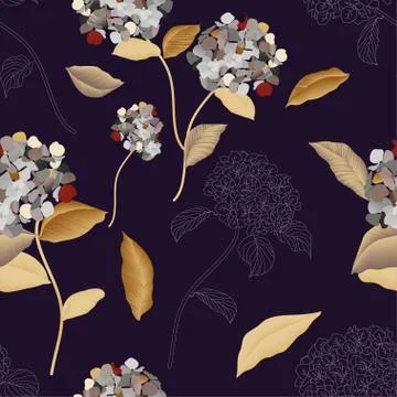 Blooming luxurious hydrangea seamless pattern. Vector illustration with garde 스톡 일러스트