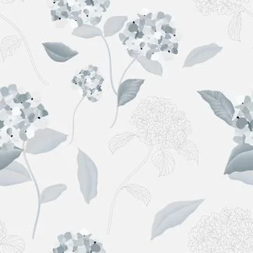 Blooming luxurious hydrangea seamless pattern. Vector illustration with garde Stock Illustration