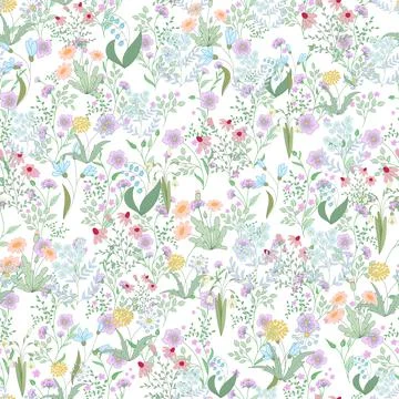 Blooming midsummer meadow seamless pattern. Plant background for fashion Stock Illustration