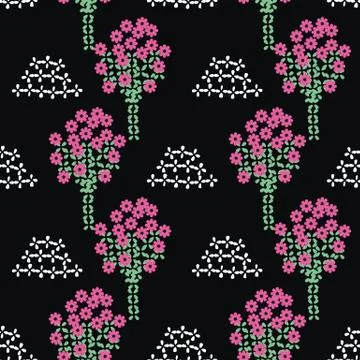 Blooming orchard seamless vector folk pattern Stock Illustration