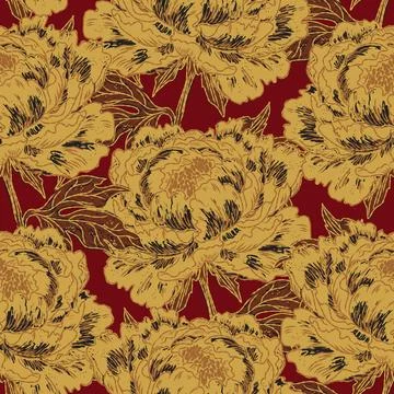 Blooming Peony. Seamless Pattern. This vintage illustration is hand-drawn in  Stock Illustration