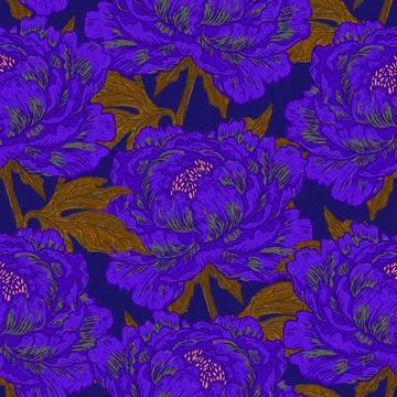 Blooming Peony. Seamless Pattern. This vintage illustration is hand-drawn in  Stock Illustration